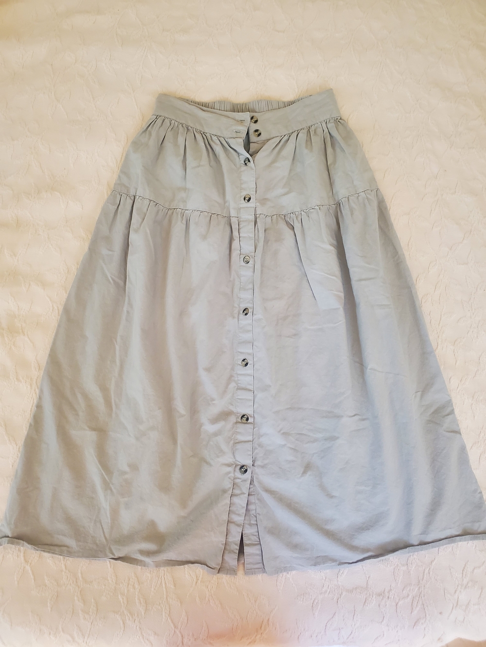 Pale Green Button-Front Midi Skirt
